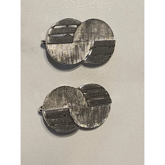 Vintage Crown Trifari Silver Tone Geometric MCM Clip On Earrings Textured Slats