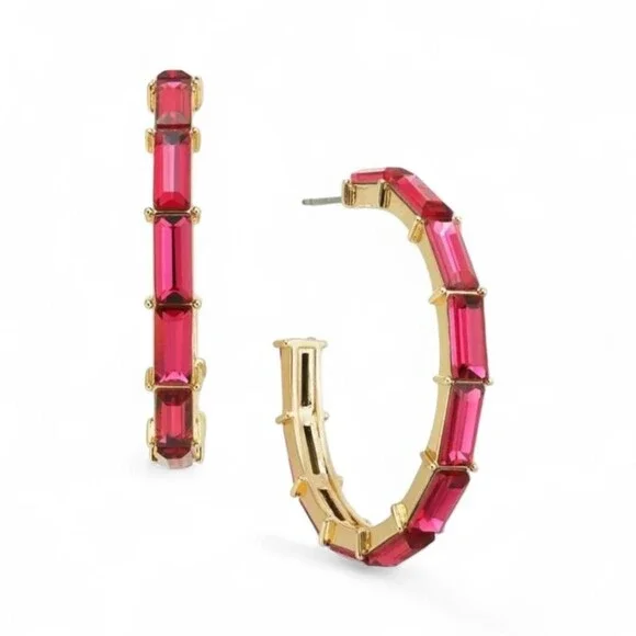ON 34TH Medium Baguette Crystal C-Hoop Tennis Earrings, 1.3