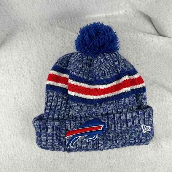 New Era Beanie Hat Youth  Blue Buffalo Bills NFL Fleece Lined Pom Knit