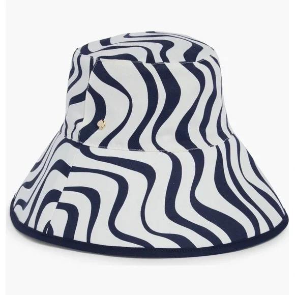 Kate Spade Cabana Wave Long Brim Bucket Hat Cream Navy