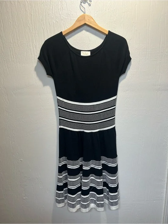 Kate Spade 100% Cotton Black and White Stripe Knit Dress Preppy Old Money