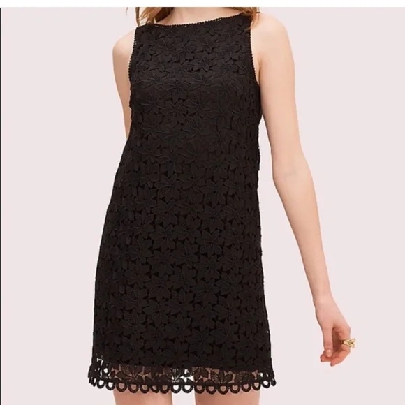 Kate Spade Leaf Lace Black Sleeveless Shift Dress Size 8