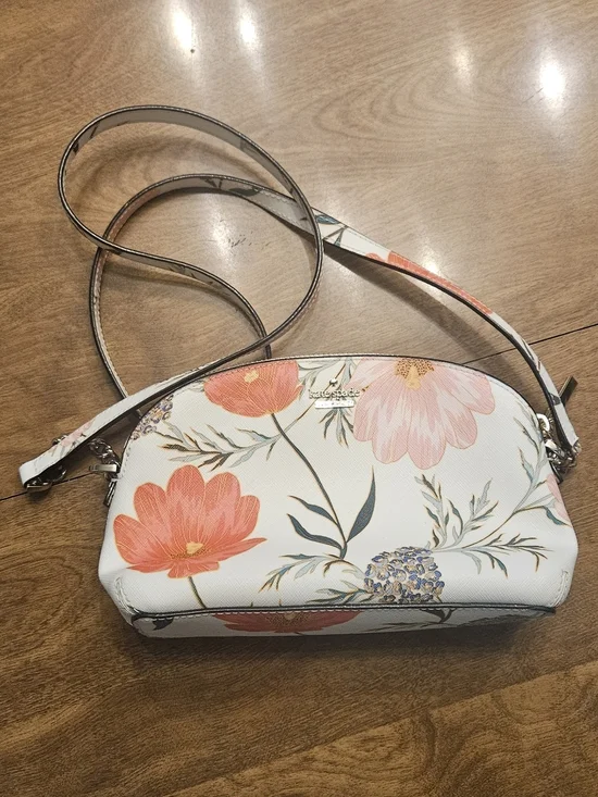 Kate Spade Floral Crossbody Bag - White with Coral and Pink Flowers