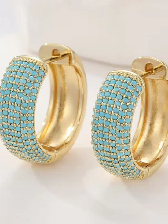 14K Gold Womens 2ct Blue Turquoise Small Hoop Earrings New 14 K Silver Jewelry