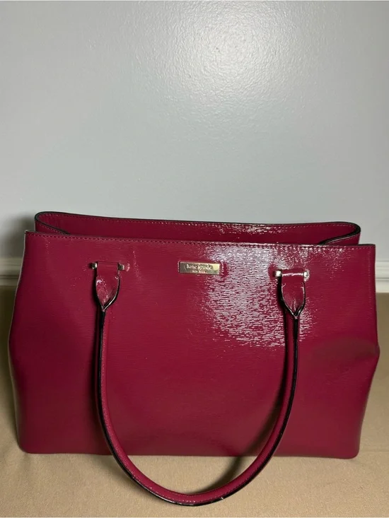 kate spade Hot Pink Patent Tote with Gold Plaque