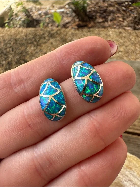 Sterling Silver Earrings with Opal Inlay