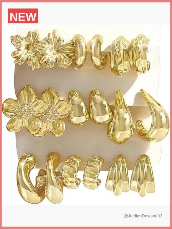 10 Pairs Chunky Gold Hoop Earrings Set Hypoallergenic Statement Jewelry Gift