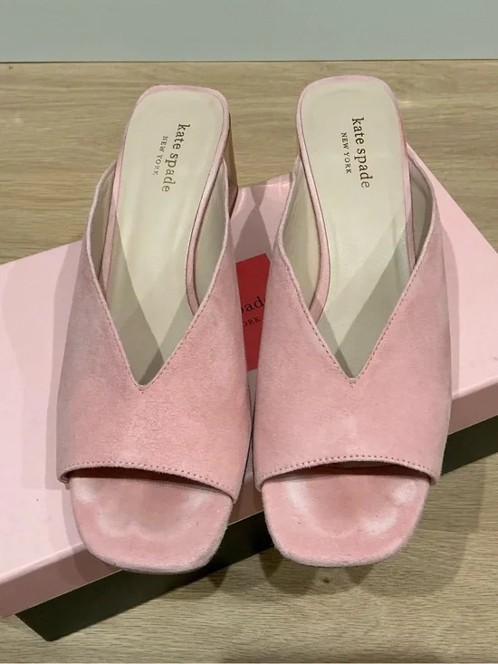 kate spade Rococo Pink Suede V-Cut Slide Mules