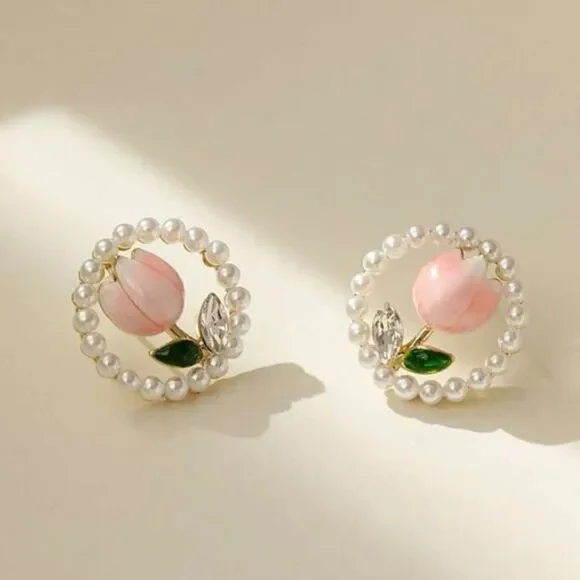 3for$20 NWT 1pair Party Alloy Faux Pearl & Oil Drop Tulip Stud Earrings