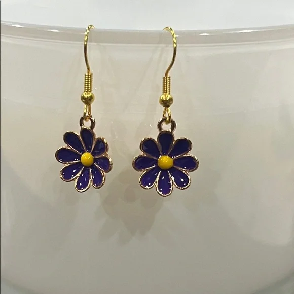 Elegant Floral Blue and Yellow Earrings