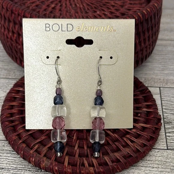 BOLD Elements Purple & Blue Dangle Earrings NEW