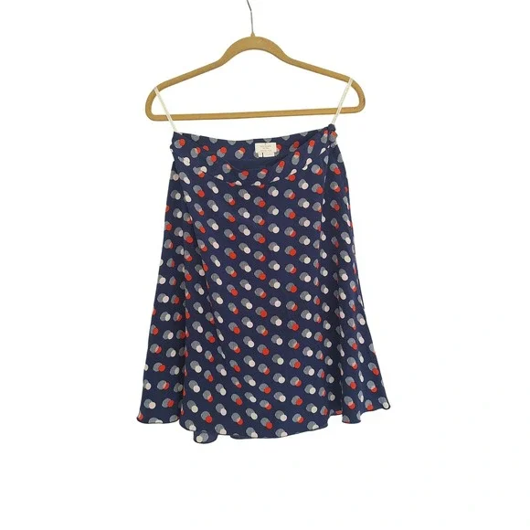 Kate Spade New York Spring Blue Red White‎ Dot Silk Skirt Sz 6