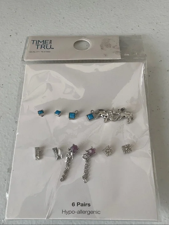 TIME AND TRU 6-Pair Hypoallergenic Earring Set - Turquoise & Silver