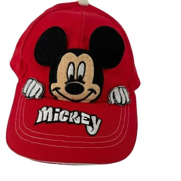 Mickey Mouse Baseball Cap Boys Red 3D Hat Disney Adjustable Childs Souvenir Cap
