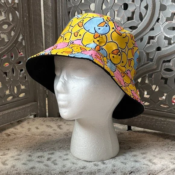 Reversible rubber duckie bucket hat kids OS tropical summer vacation kidcore