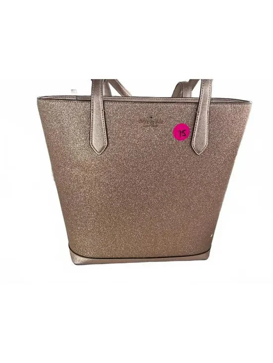 Kate Spade New York Rose Gold Glitter Tote Bag with Zip Closure