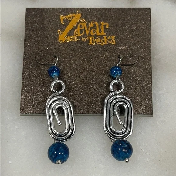 Treska Silver and Blue Geometric Earrings