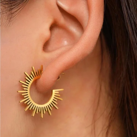 Stainless‎ steel Sunburst Hoop Earrings in gold color