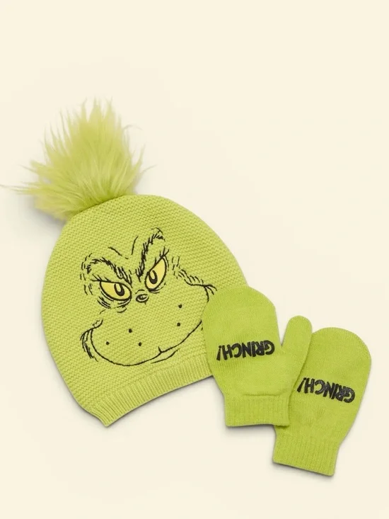 Dr. Seuss The Grinch Toddler Beanie Hat & Mittens 2-Piece Winter Set (NWT)