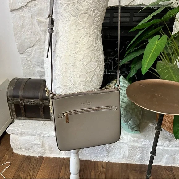Kate Spade Gray Sadie North South Leather Zip Top Crossbody Bag