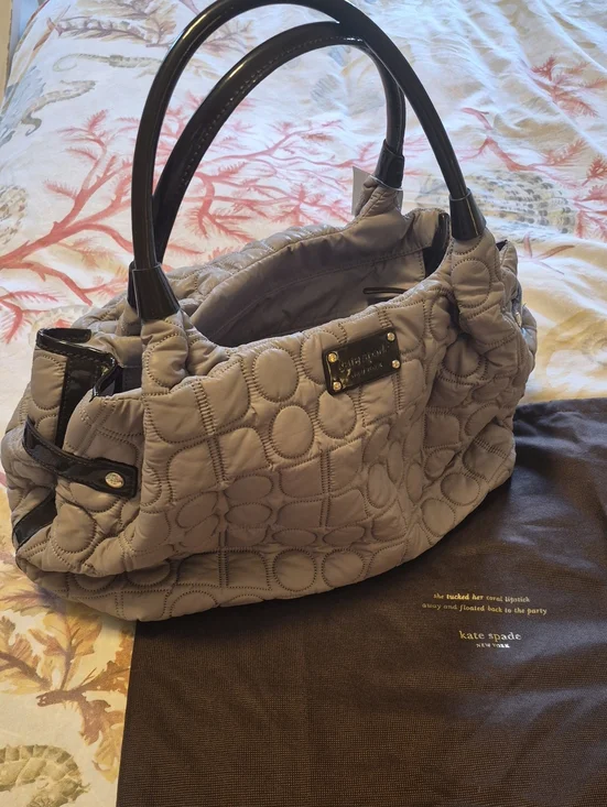 Kate Spade Stevie Chamonix Mouse Tote w/ light grey quilted fabric outside