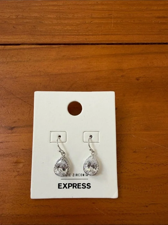 Express Silver Teardrop Cubic Zirconia Earrings, NWT