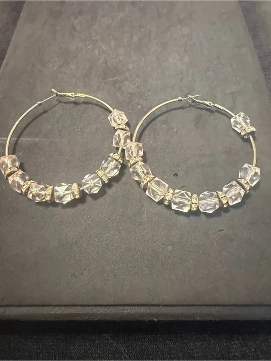 Crystal Bead Hoop Earrings - Pink Crystal Accents