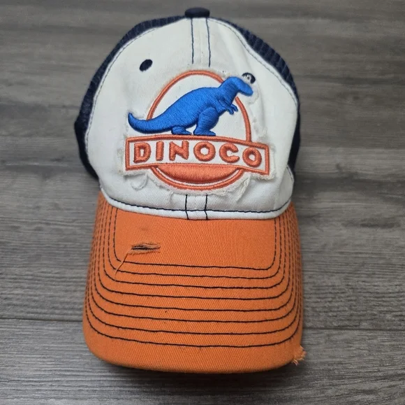 Dinoco Cars Nascar Disney Pixar Kids Velcro Hat Navy Orange Lightly Distressed