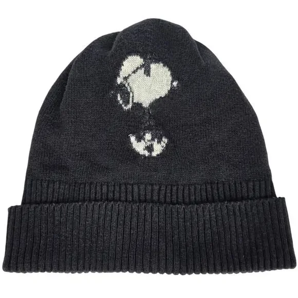 GAP × PEANUTS GLITTER SNOOPY BEANIE – CHARCOAL GRAY/WHITE – S/M – COTTON BLEND