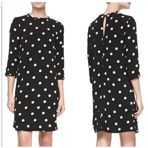 Kate Spade Polka Dot 3/4 Length Sleeve Crepe Mini Dress Ruffles Size 6