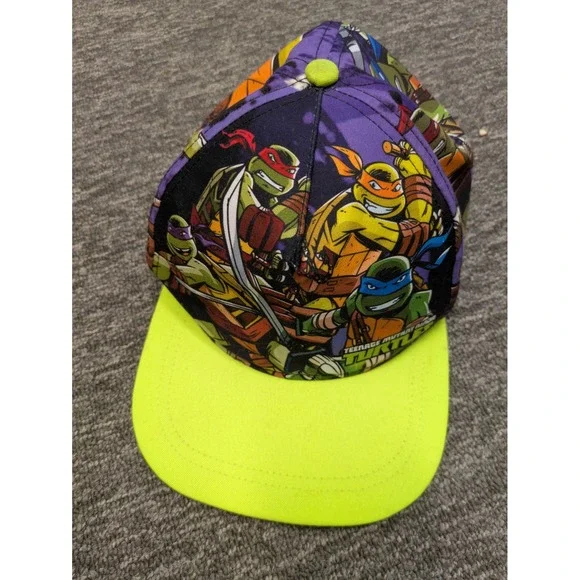 Nickelodeon TMNT Snapback Hat Kid's OSFM Purple Neon Green Graphic‎ Flat Bill