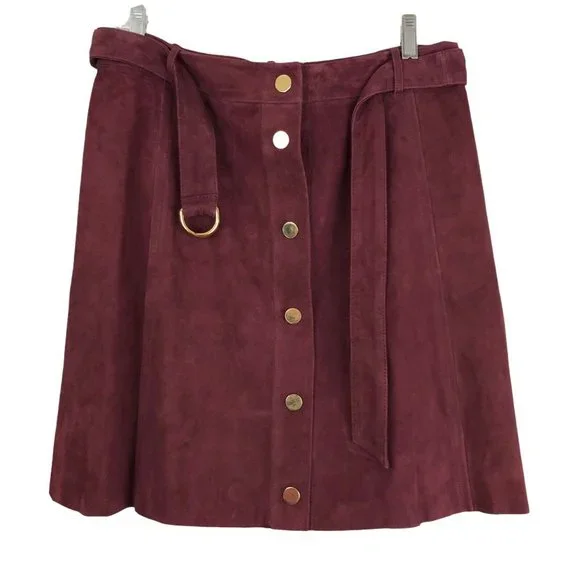Kate Spade A-Line Mini Skirt Size 12 Spencer Court Wine Goat Suede Leather