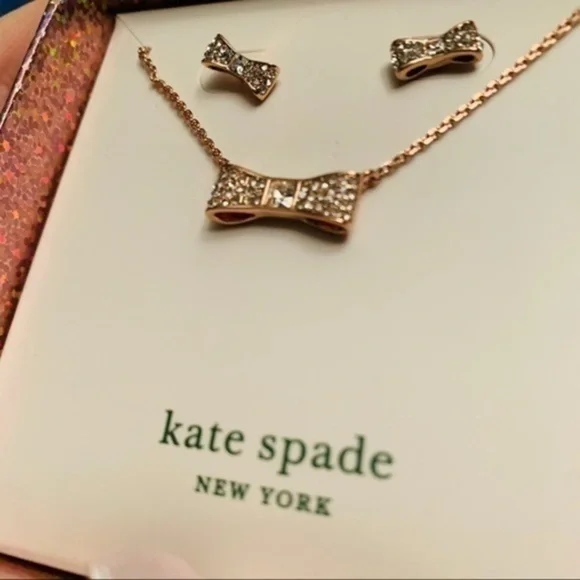 Kate Spade New York Gold Bow Necklace and Stud Earrings Set NWT
