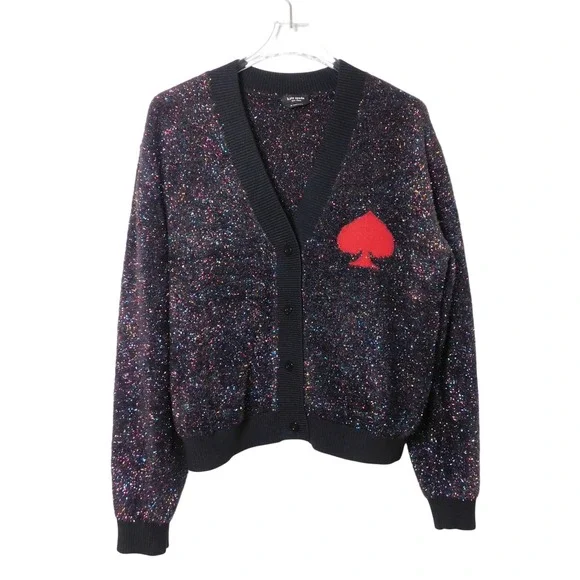 Kate Spade Spade Logo Sparkle Cardigan Black Multi Metallic KJ213 Womens‎ Medium