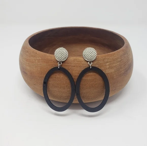 New Handmade | Chevron Wooden Oval Earrings