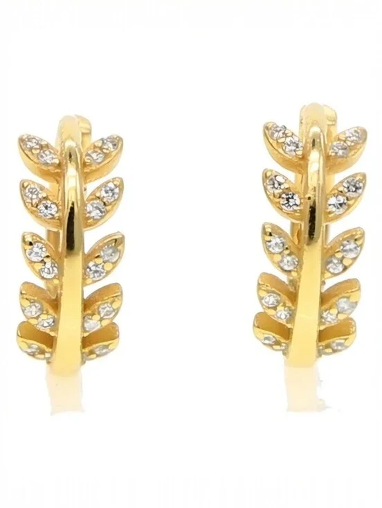 14K gold plated over .925 sterling silver vine zirconia huggies; NWOT