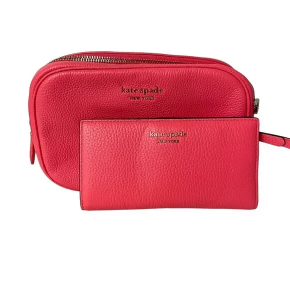 Kate Spade Peach Melba Pink Leather Camera Bag Crossbody With Matching KS Wallet