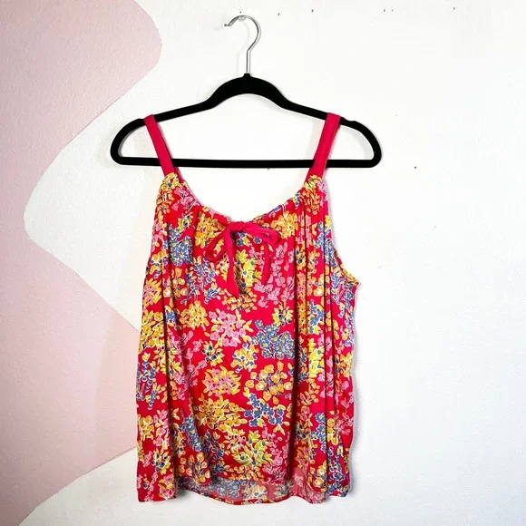 Kate‎ Spade Top Womens Large Orange Floral Tie Front Sleeveless Tank