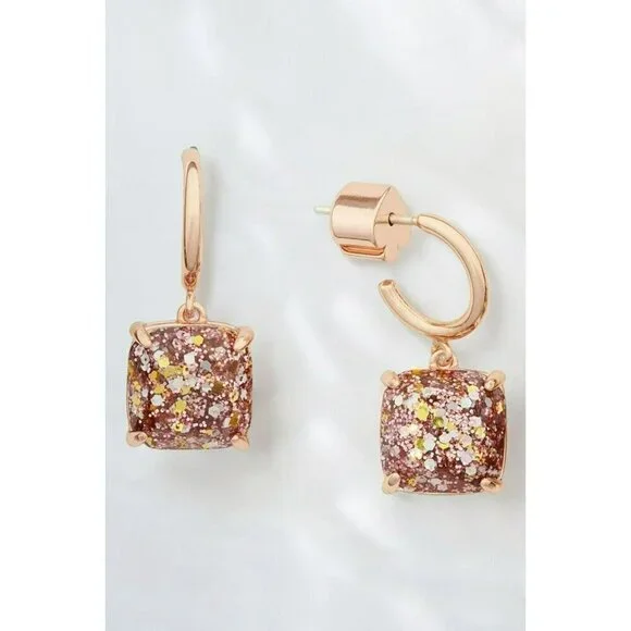 Kate Spade New York Mini Small Square Drop Earrings Rose Gold Glitter