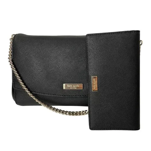 Kate Spade Greer Laurel Way Crossbody Shoulder Bag With Stacy Wallet Set Black
