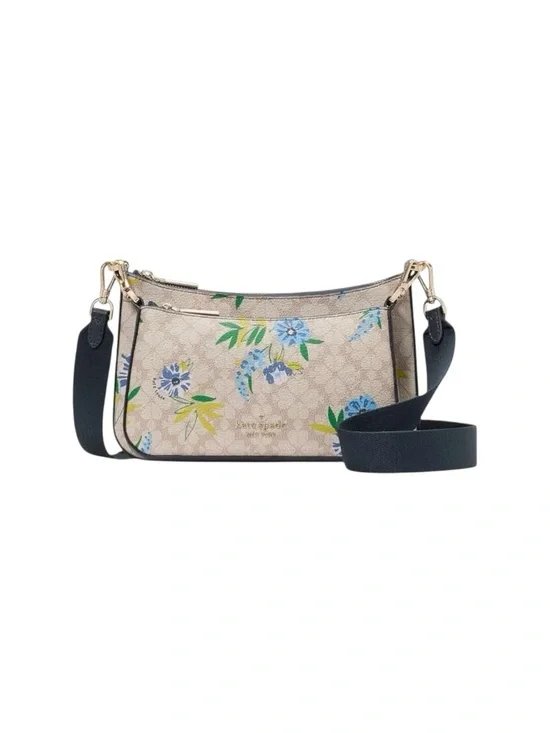 Kate Spade 2-in-1 Set Beige Blue Floral Convertible Crossbody Bag NWT $349 MSRP