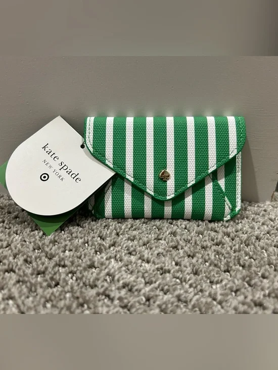 kate spade Green and White Striped Envelope Wallet
