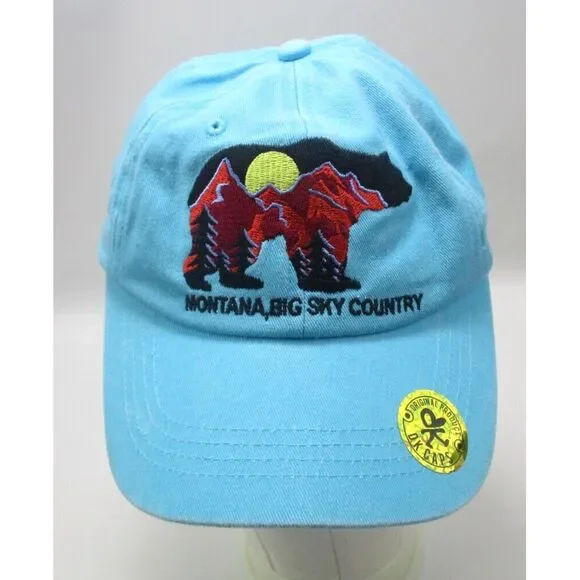 Montana Big Sky Country Bear Logo Blue Strapback Hat‎ Cap YOUTH size