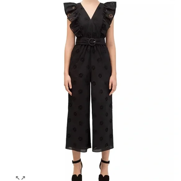 Kate Spade New York Clover Eyelet Jumpsuit‎ Black Sz 00 belt