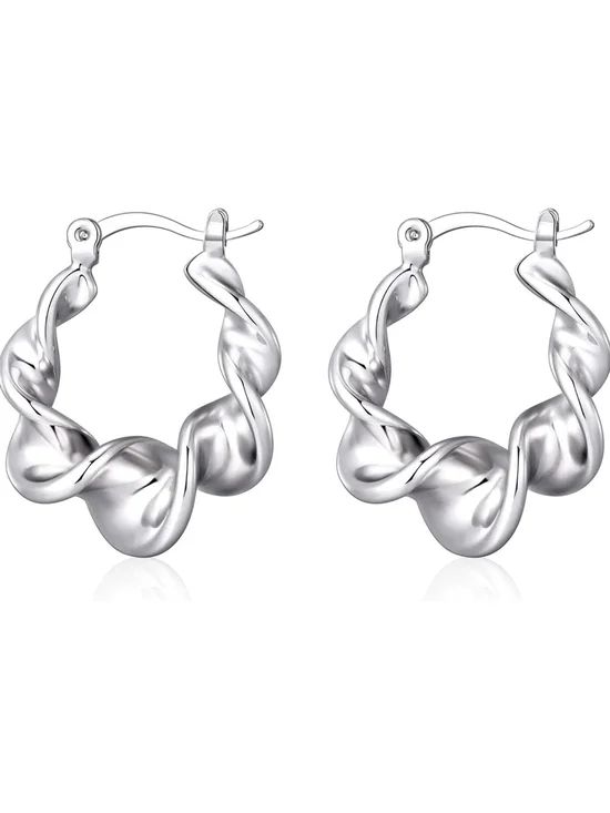 Sterling Silver Twisted Hoop Earrings - Silver