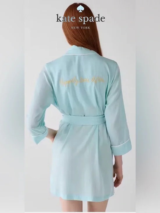kate spade Light blue Satin 'Happily Ever After' Robe bridal wedding medium