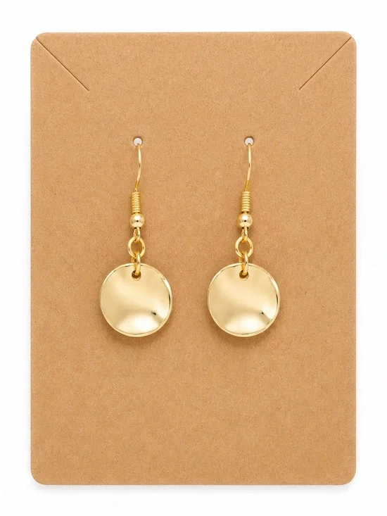 Gold Hammered Disc Dangle Earrings Minimalist Boho Lightweight Gold Tone Gift