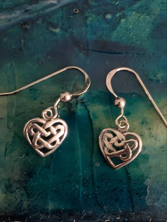 Sterling Silver Celtic Heart Drop Earrings - Silver