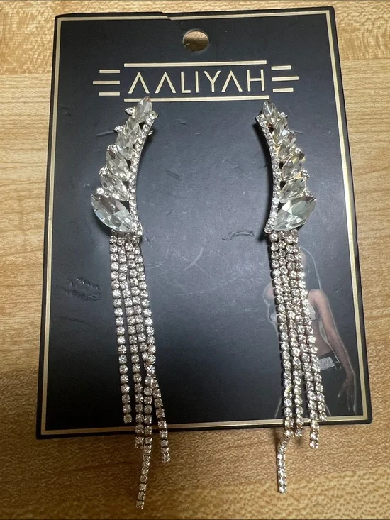 #2577** Aaliyah Crystal Drop Fringe Earrings - Clear/Silver