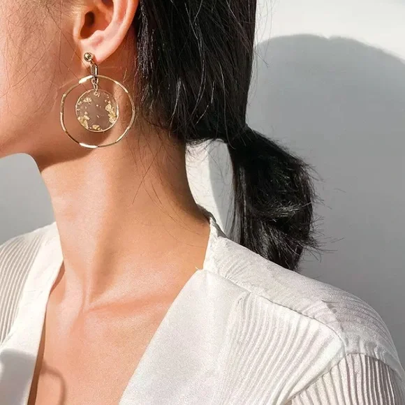 “Miya” Gold Flake Clear Resin Boho Hoop Earrings